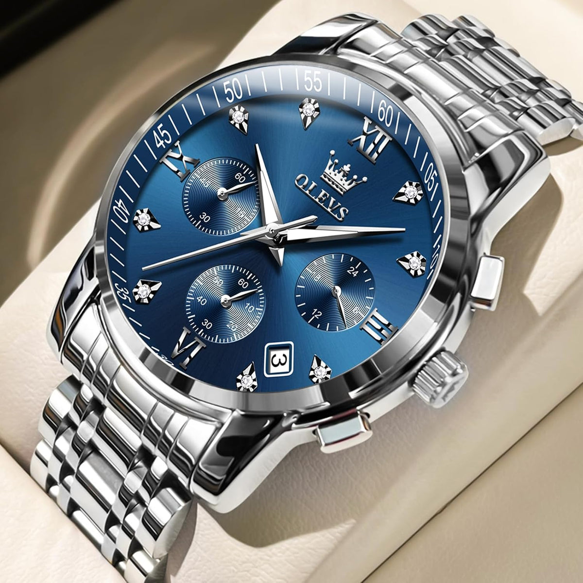 OLEVS Reloj para Hombres de Lujo de Vestir en Acero Inoxidable con Fecha Analógico y Resistente al Agua