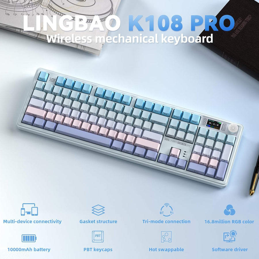 CORBOBO LINGBAO K108 Pro Teclado mecánico inalámbrico con pantalla...