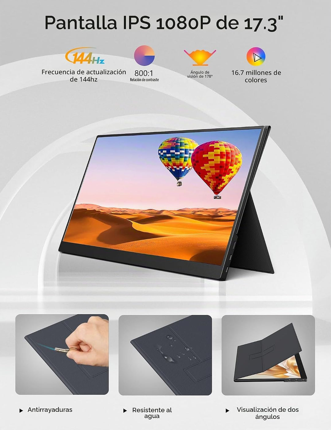 Anyuse Monitor portátil de 17.3 pulgadas, 1080P FHD, 144Hz, pantall...