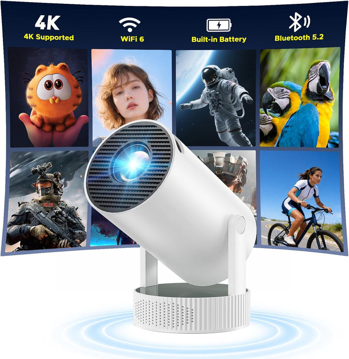 Mini proyector con WiFi y Bluetooth, batería recargable incorporada...