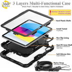 BMOUO Funda para iPad (A16) 11ª generación de 11 pulgadas 2025/iPad de 10.9 pulgadas 2022, soporte giratorio 360 y soporte para lápices y correa de mano y hombro a prueba de golpes, funda para iPad de