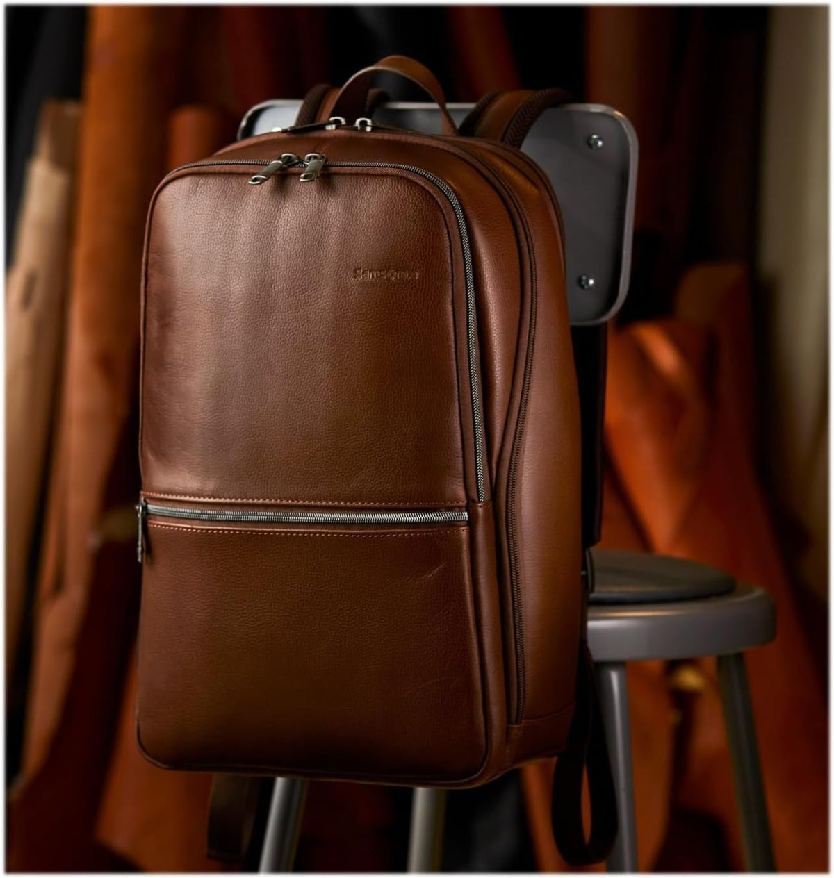 Samsonite Mochila delgada clásica de cuero