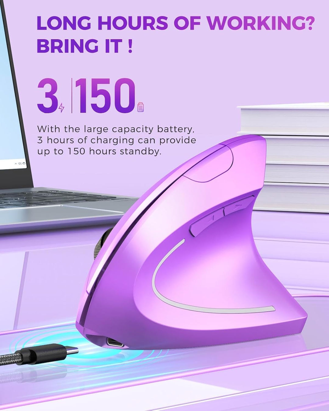 Lekvey Ratón Ergonómico, Ratón Vertical Inalámbrico Recargable 2.4...