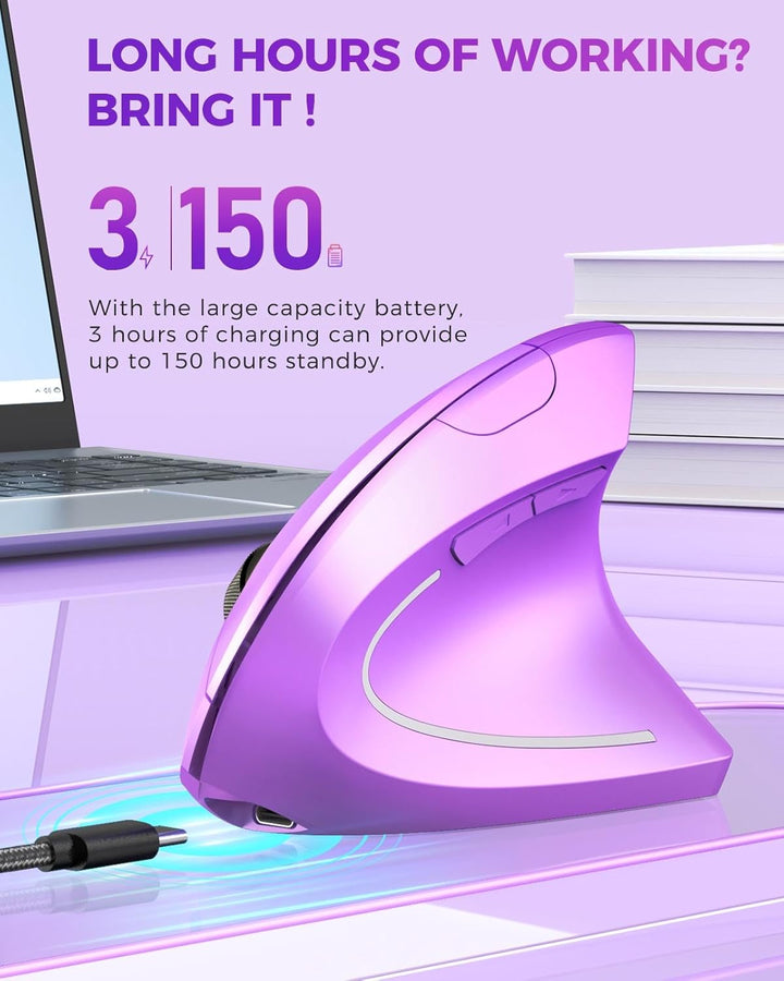 Lekvey Ratón Ergonómico, Ratón Vertical Inalámbrico Recargable 2.4...