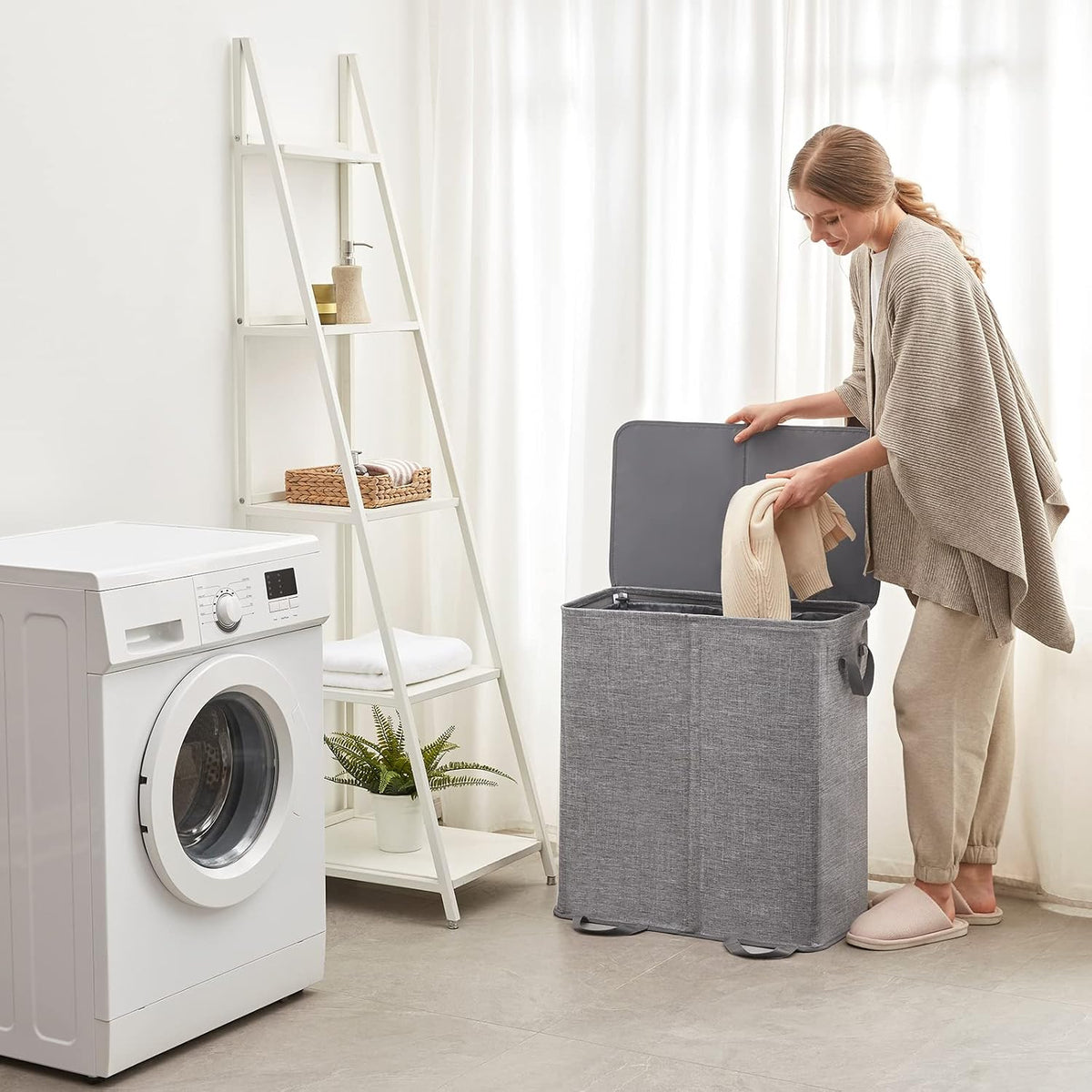 Lifewit Cesta doble para ropa sucia con tapa, bolsas de lavandería
