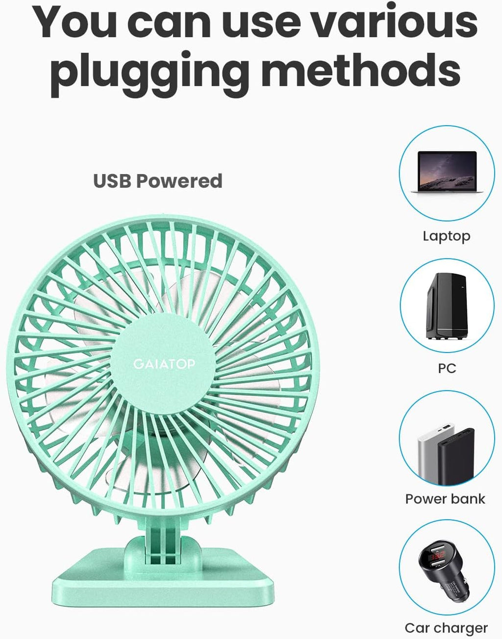 Gaiatop - Ventilador de escritorio USB, pequeño pero potente, perso...