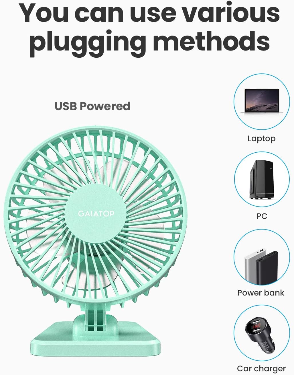 Gaiatop - Ventilador de escritorio USB, pequeño pero potente, perso...