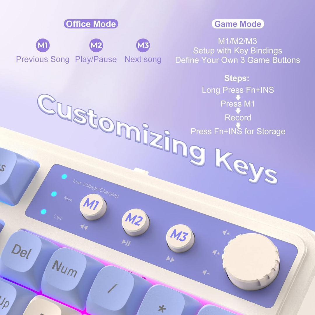 AULA Teclado inalámbrico S99, triple modo Bluetooth\/2.4GHz\/USB-C,...