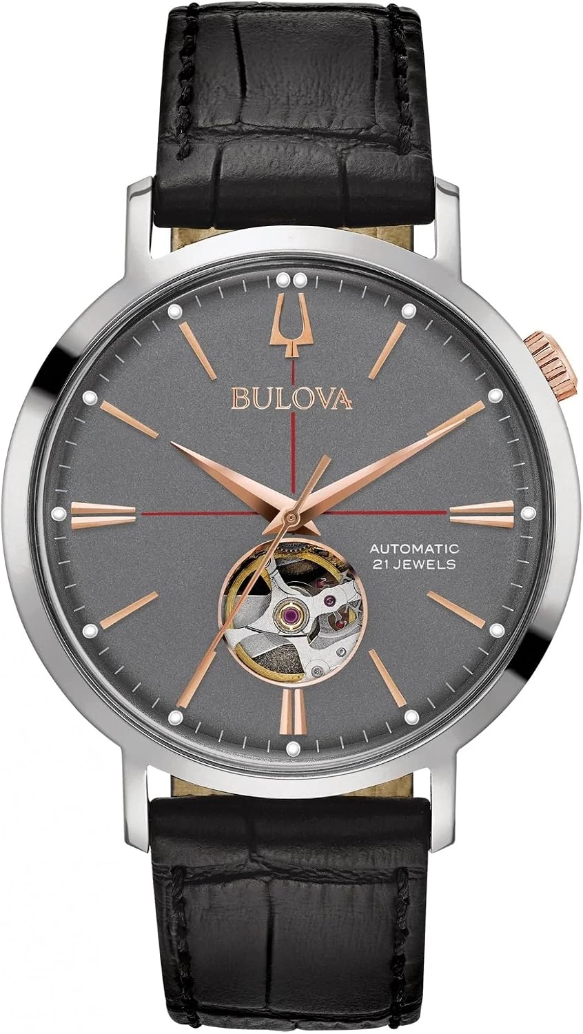 Bulova - Reloj Aerojet automático de 3 manecillas para hombre, apertura con vista interior, reserva de energía de 40 horas, cristal mineral doble curvado,41 mm