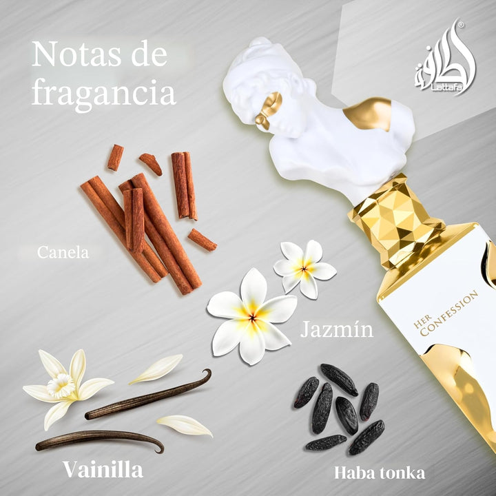 Lattafa Su Confesión - Vainilla, Floral, Ámbar, Almizcle - Eau de P...