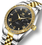OLEVS Reloj Clásico para Hombre Diamante Analógico Lujo Acero Inoxidable a Dos Tonos Resistente al Agua con Fecha Luminous para Hombres