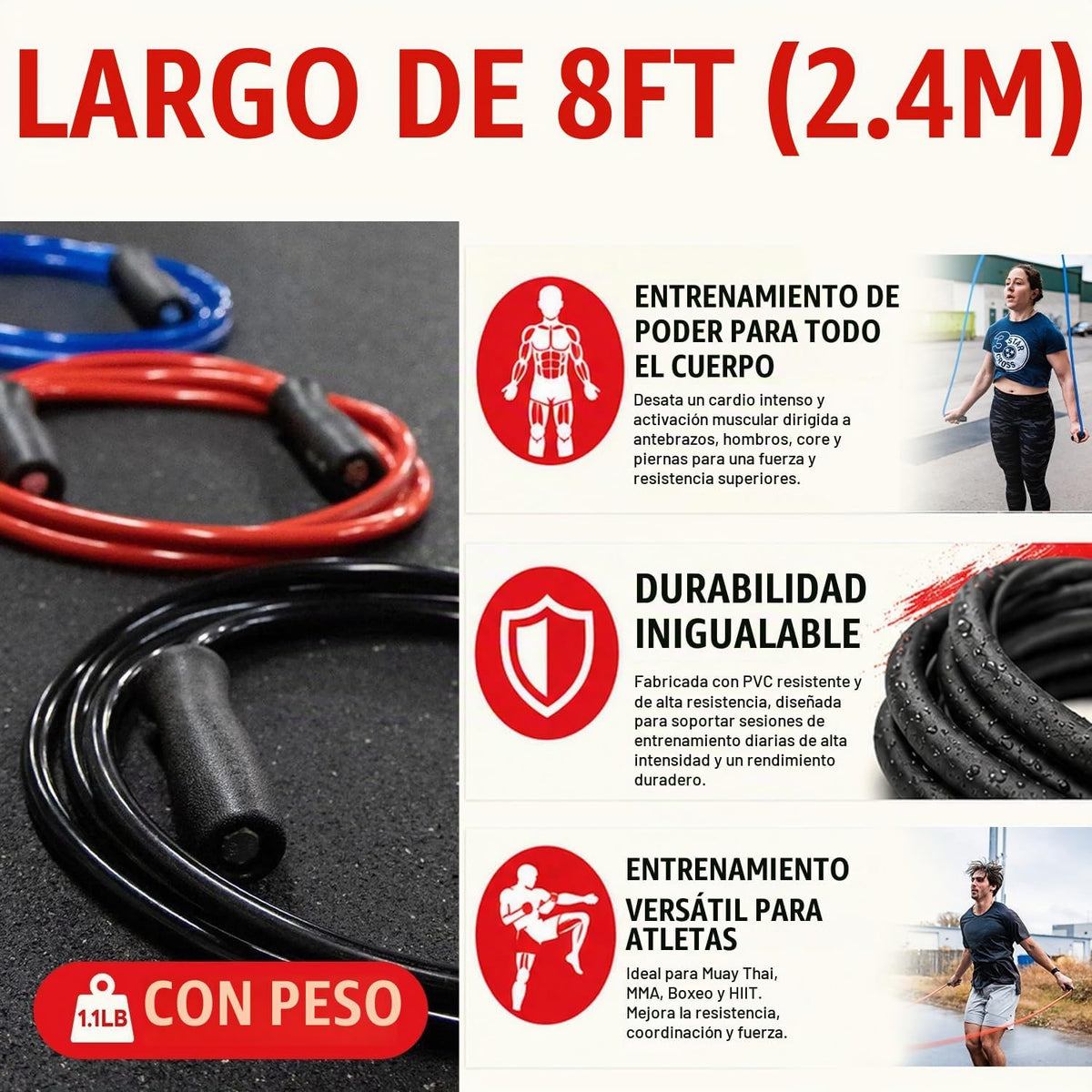 Elite Jumps Muay Thai 2.0 - Cuerda de saltar con peso para MMA