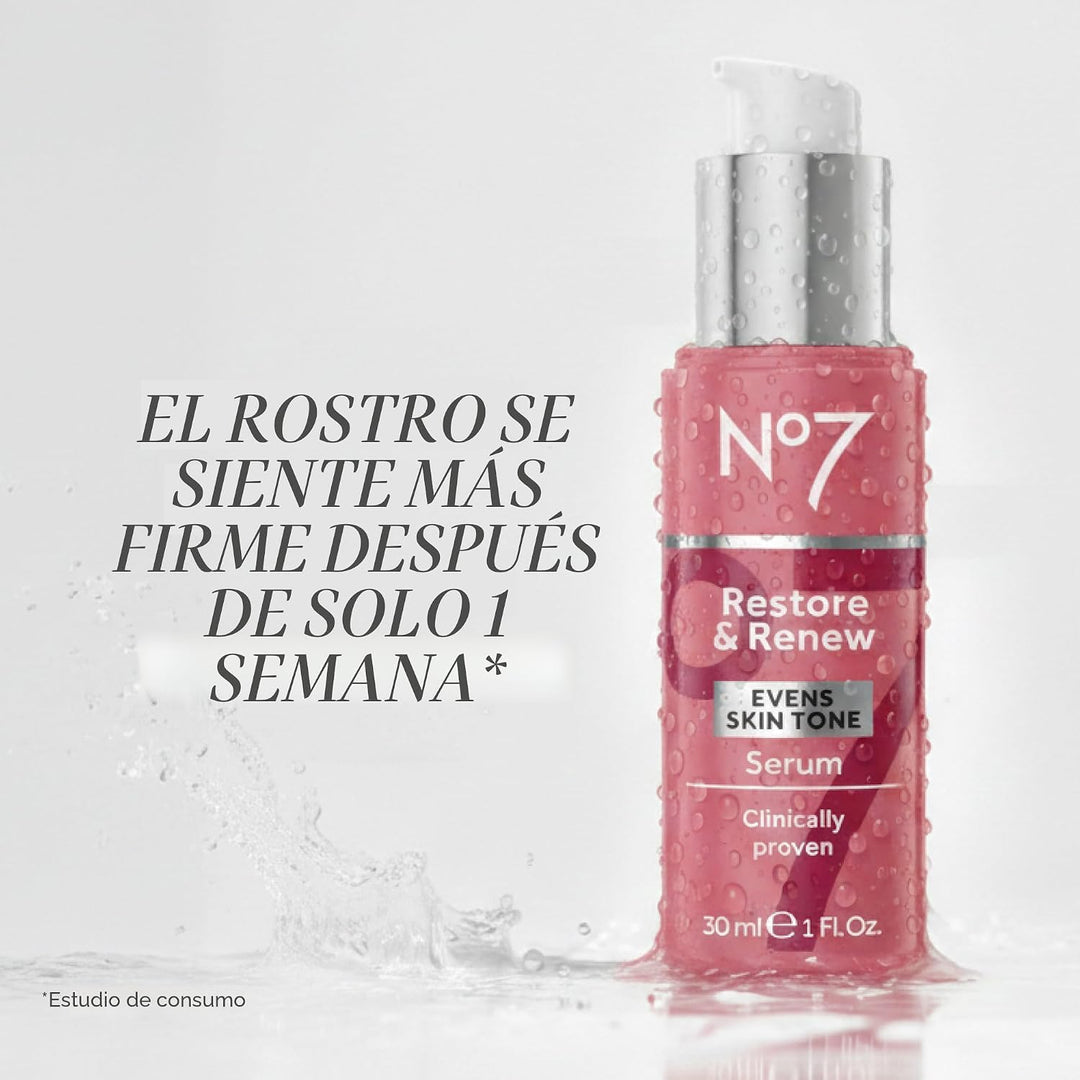 No7 Restore &amp; Renew - Suero multiacción para rostro y cuello, s...