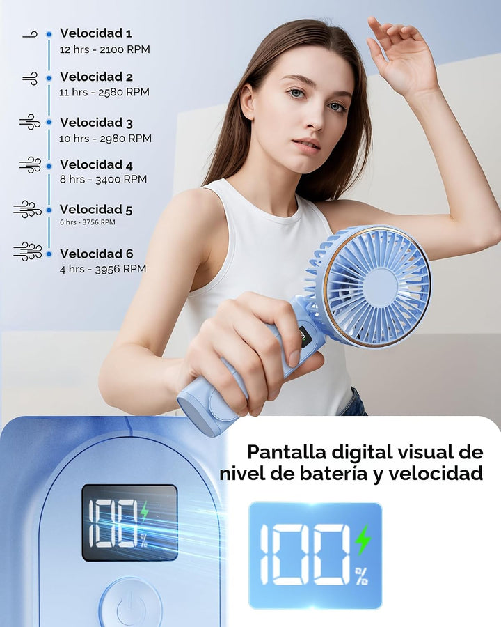 TUNISE Ventilador de mano portátil, ventilador portátil recargable,...
