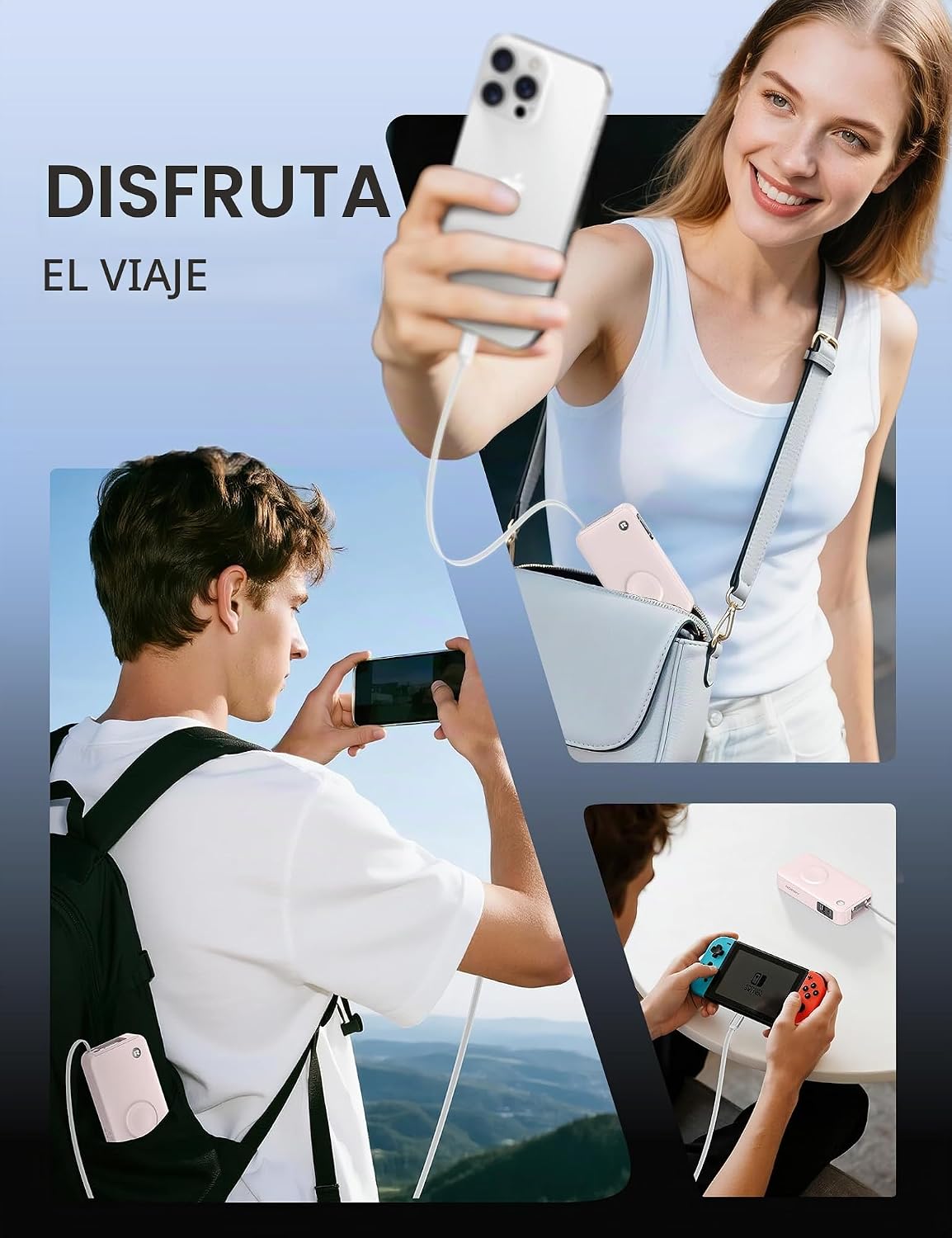 RORRY Cargador portátil, 10000mAh 30W Power Bank con cables retráct...