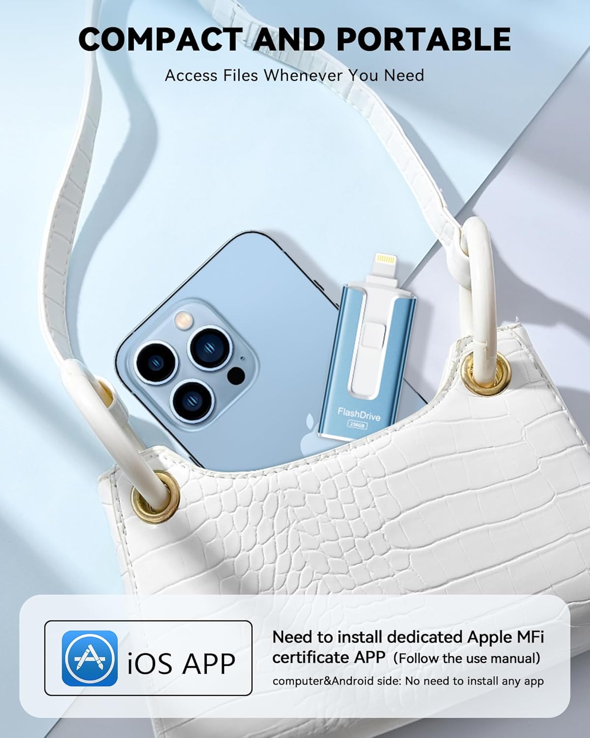 Unidad flash con certificación MFi para iPhone iPad de 256 GB, barr...