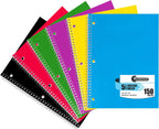 Cuaderno de 5 asignaturas a rayas universitarias, paquete de 6, 300 páginas (150 hojas), 8 x 10-1/2", cuadernos espiralados de 5 asignaturas a rayas universitarias para escuela y oficina