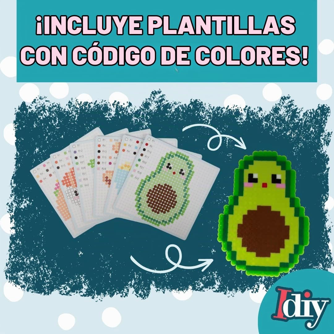 Fuse Beads - Kit de 10.000 cuentas, alimentos divertidos, incluye 22 colores, 4 tablas de clavijas, pinzas, papel de planchar y 12 plantillas de diseño, proyecto de manualidades de bricolaje para