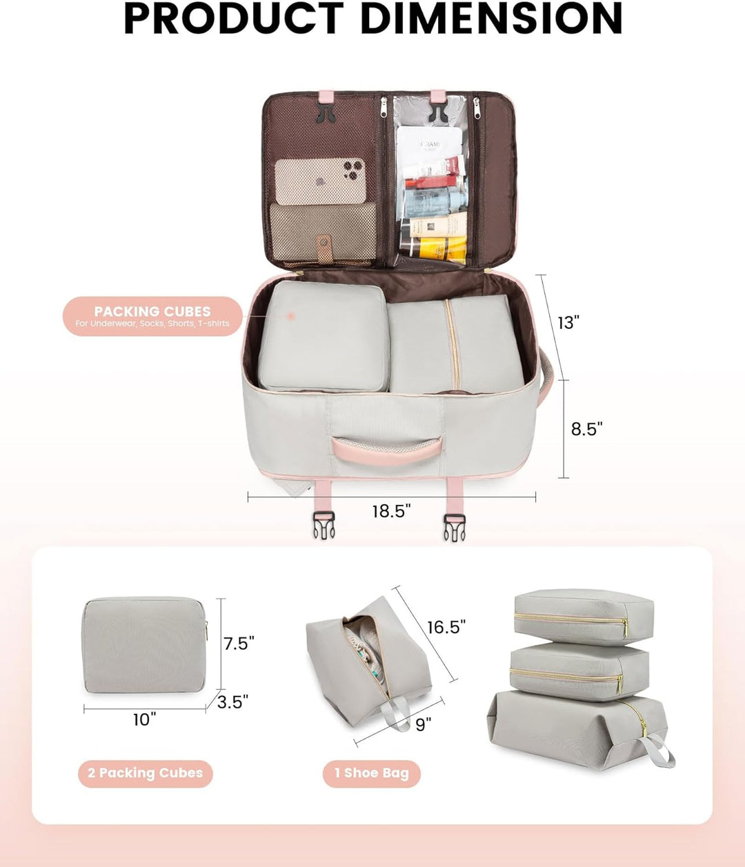 LOVEVOOK: mochila de mano, mochila de viaje de 40L para mujer con 3...
