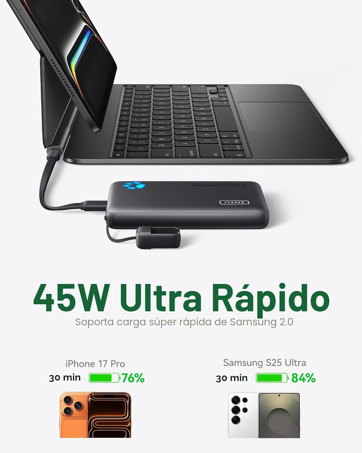 INIU Cargador portátil, ultra delgado de 45W de carga rápida con ca...