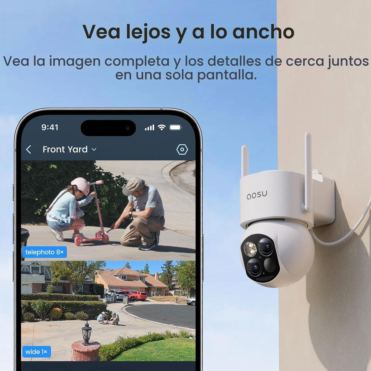 aosu T2 Teleobjetivo 3K de doble lente Cámara de seguridad inalámbrica PTZ 360°