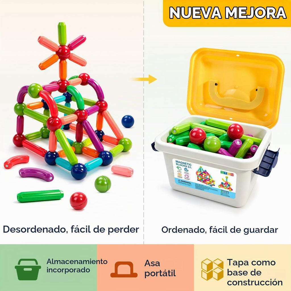 BAKAM Bloques de construcción magnéticos para niños de 4 a 8 años, juguetes de construcción STEM para niños y niñas, juego de palos magnéticos y bolas de gran tamaño para el aprendizaje educativo temprano de los niños (84 piezas)