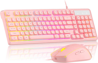 Combo de teclado y ratón rosa cremoso, MageGee GK980 - Teclado rosa...