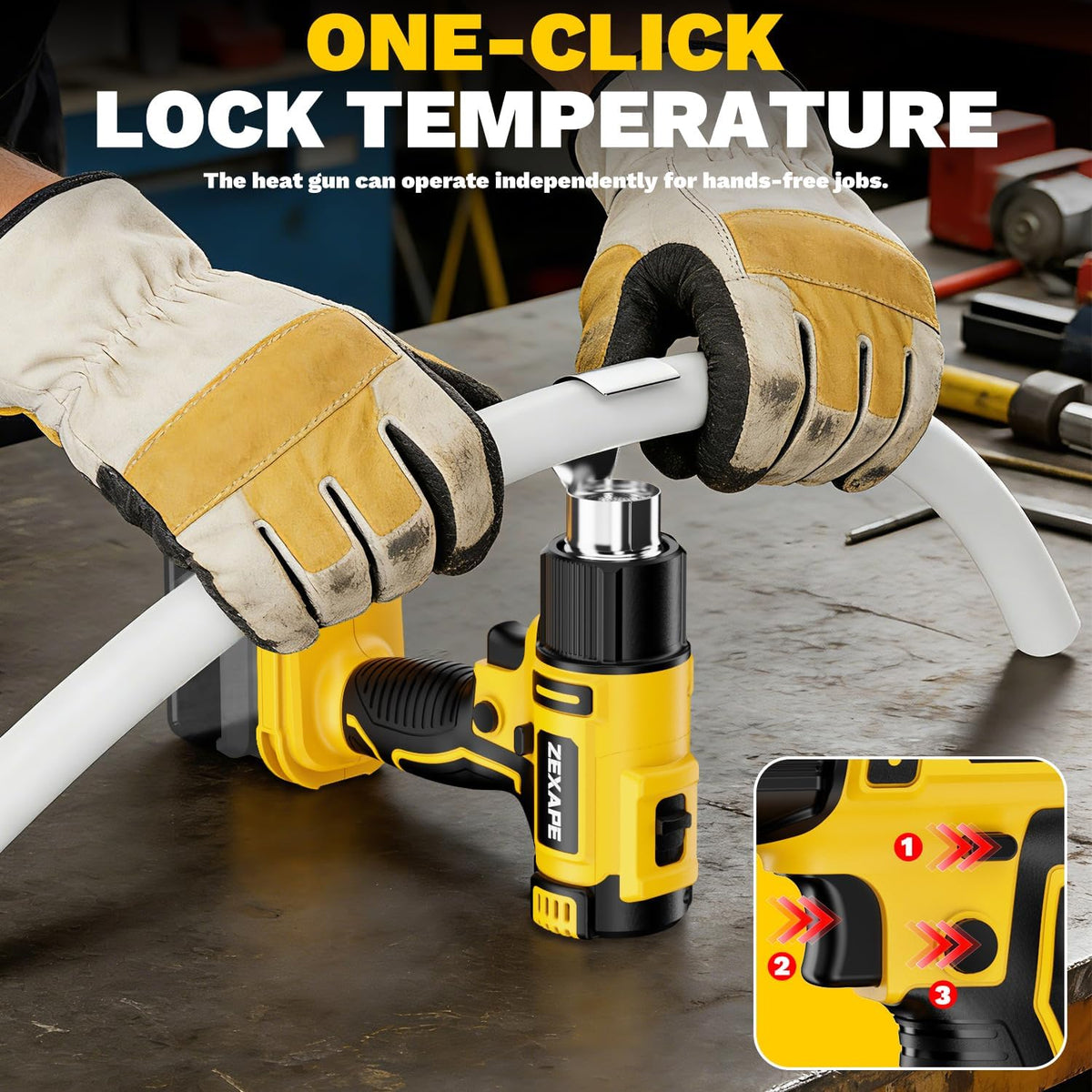 Pistola de calor inalámbrica compatible con batería Dewalt de 20 V, pistola de soldadura de calentamiento rápido de 350 W con luz LED, temperatura variable de 122 ℉ a 1022 ℉ con 5 boquillas