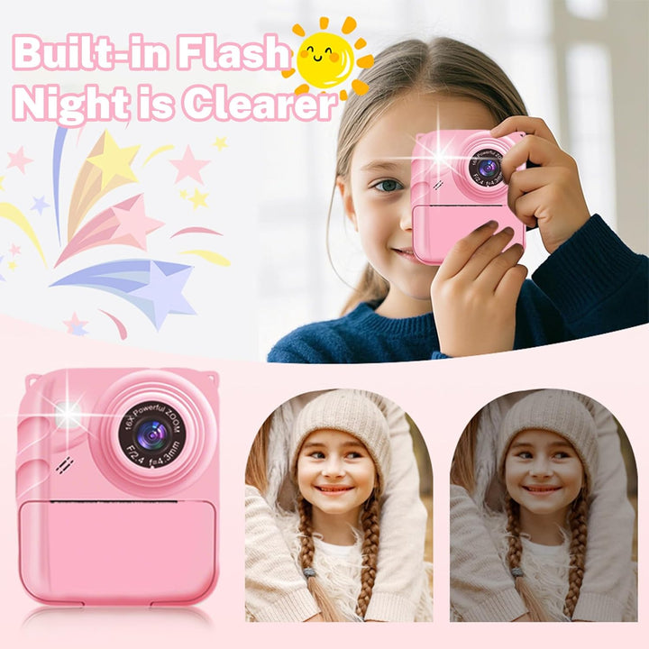 Cámara de impresión instantánea para niños, cámara de video 1080P c...