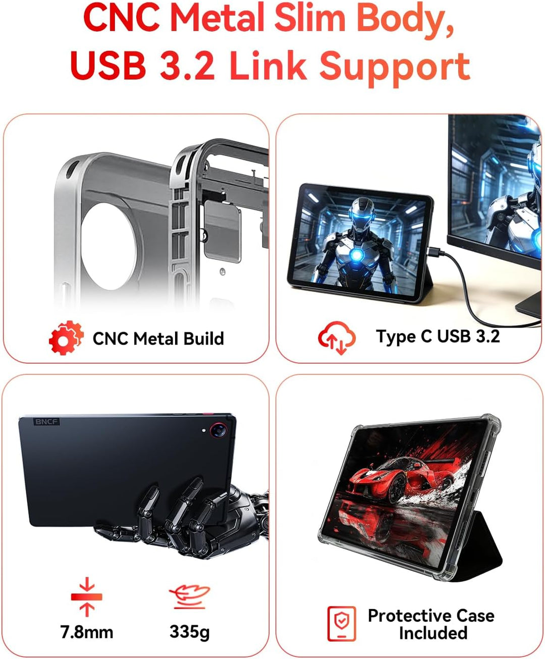 BNCF Tablet Android 16 de 8.8 pulgadas con Gemini AI, MediaTek Dime...