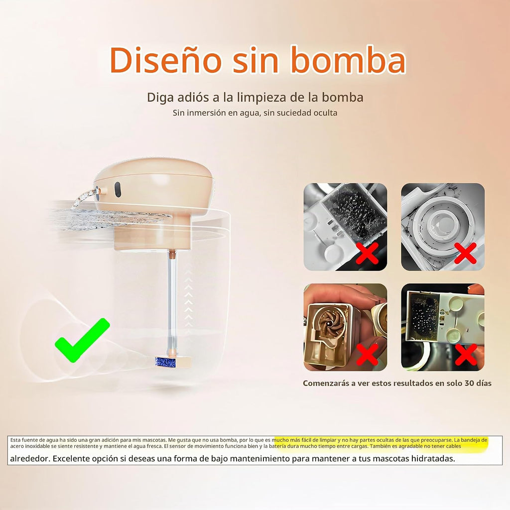 Fuente de agua para gatos sin bombas, fuente para mascotas para gatos en interiores, 3L/102 onzas, dispensador automático de agua para gatos, bandeja de acero inoxidable, funciona con pilas, inalámbrica con sensor de movimiento