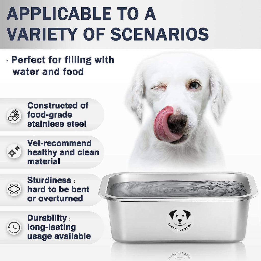 Cuencos de acero inoxidable para perros grandes, cuencos metálicos de alta capacidad para comida de perros, cuenco de comida y agua para perros grandes, extra grandes y grandes, 3.2 galones