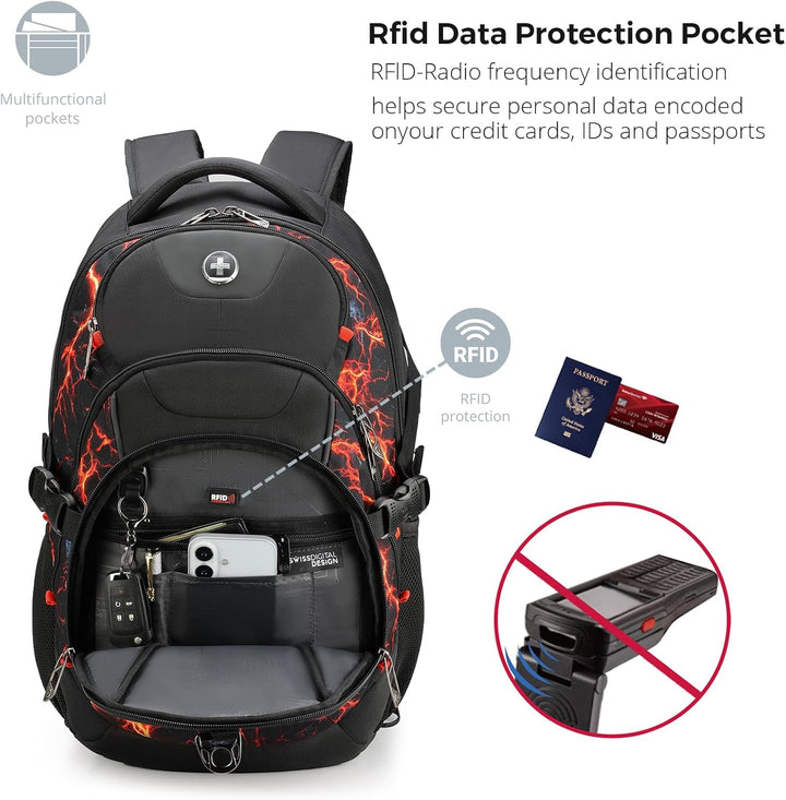 Mochila para computadora portátil Swissdigital con puerto de carga...