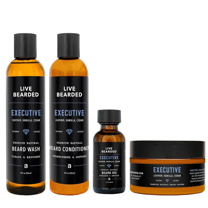Kit completo de aseo para barba Live Bearded - Champú, acondicionad...