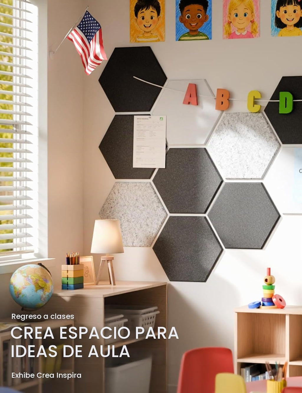 Paquete de 12 azulejos hexagonales de fieltro para tablón de