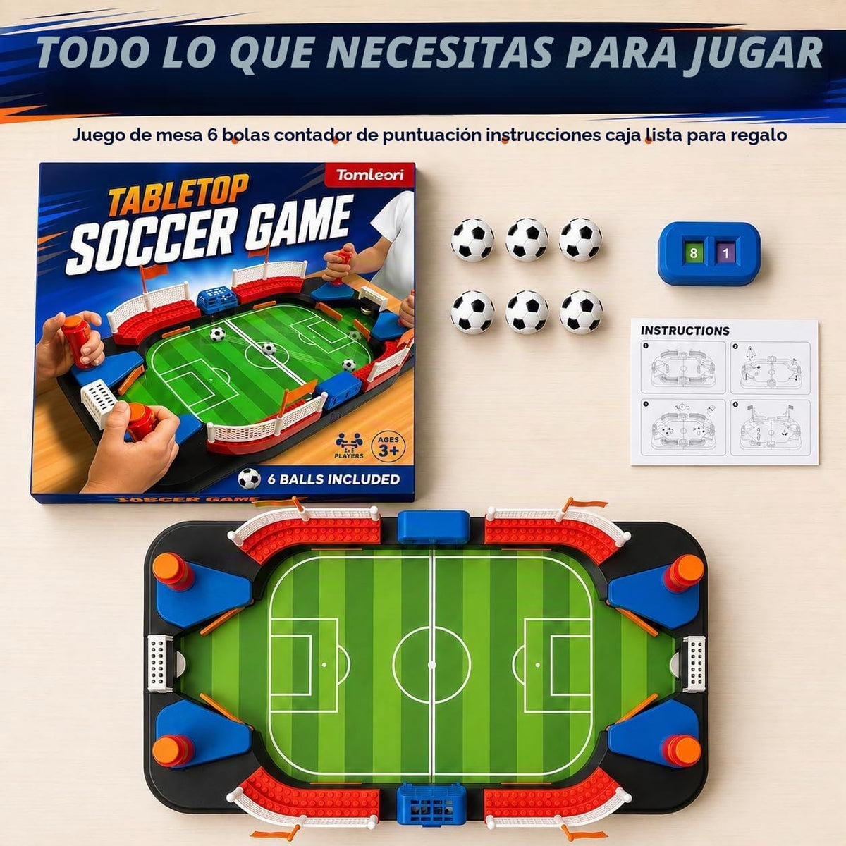 Juguete de fútbol para niños, juego de futbolín de mesa para niños de 3, 4, 5, 6, 7, 8 a 12 años, regalo interactivo de fútbol, mini juego de mesa de fútbol con portería, contador de puntuaciones y 6 bolas, regalo de fácil instalación
