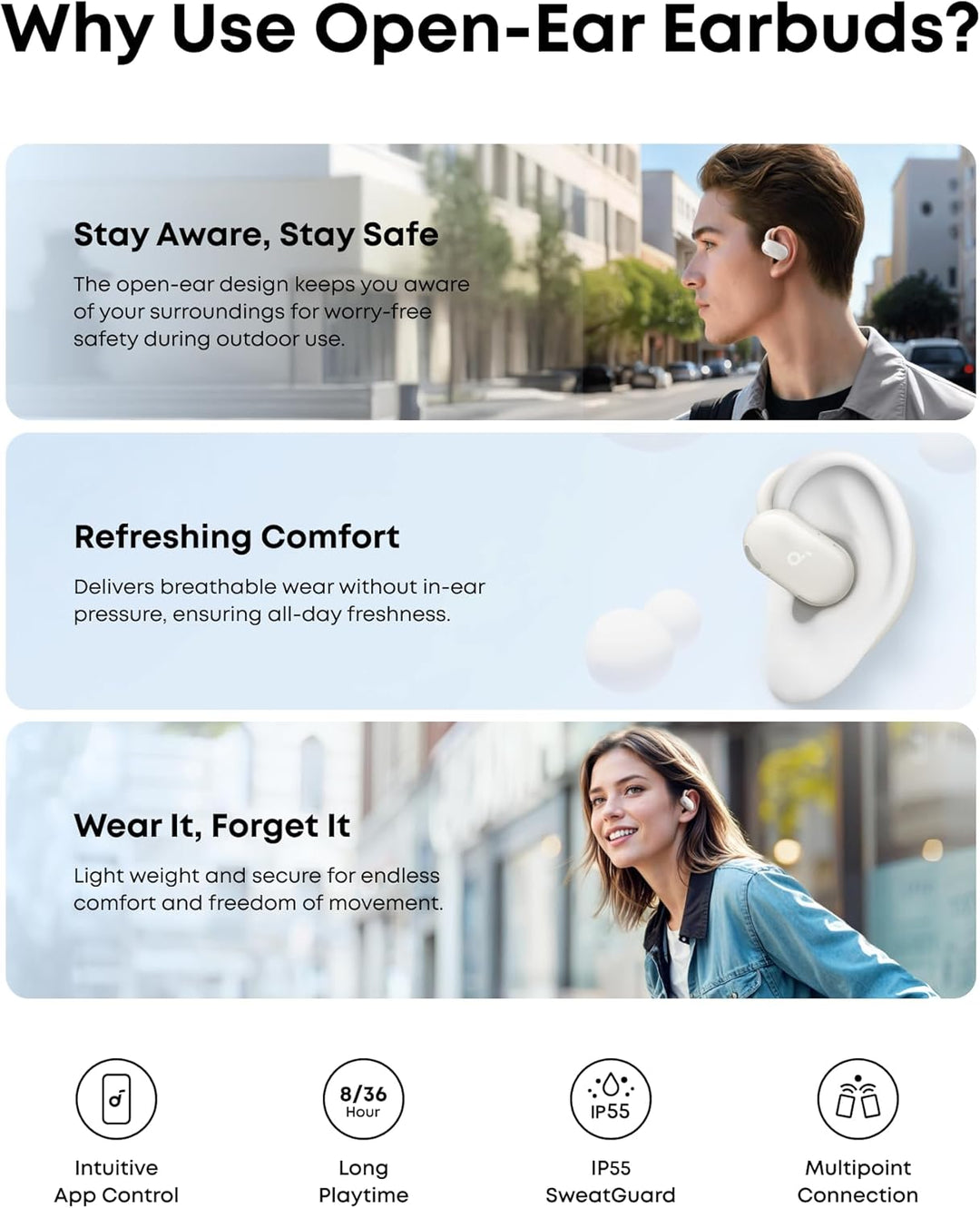 Soundcore V20i de Anker, auriculares de oído abierto, ganchos ajust...