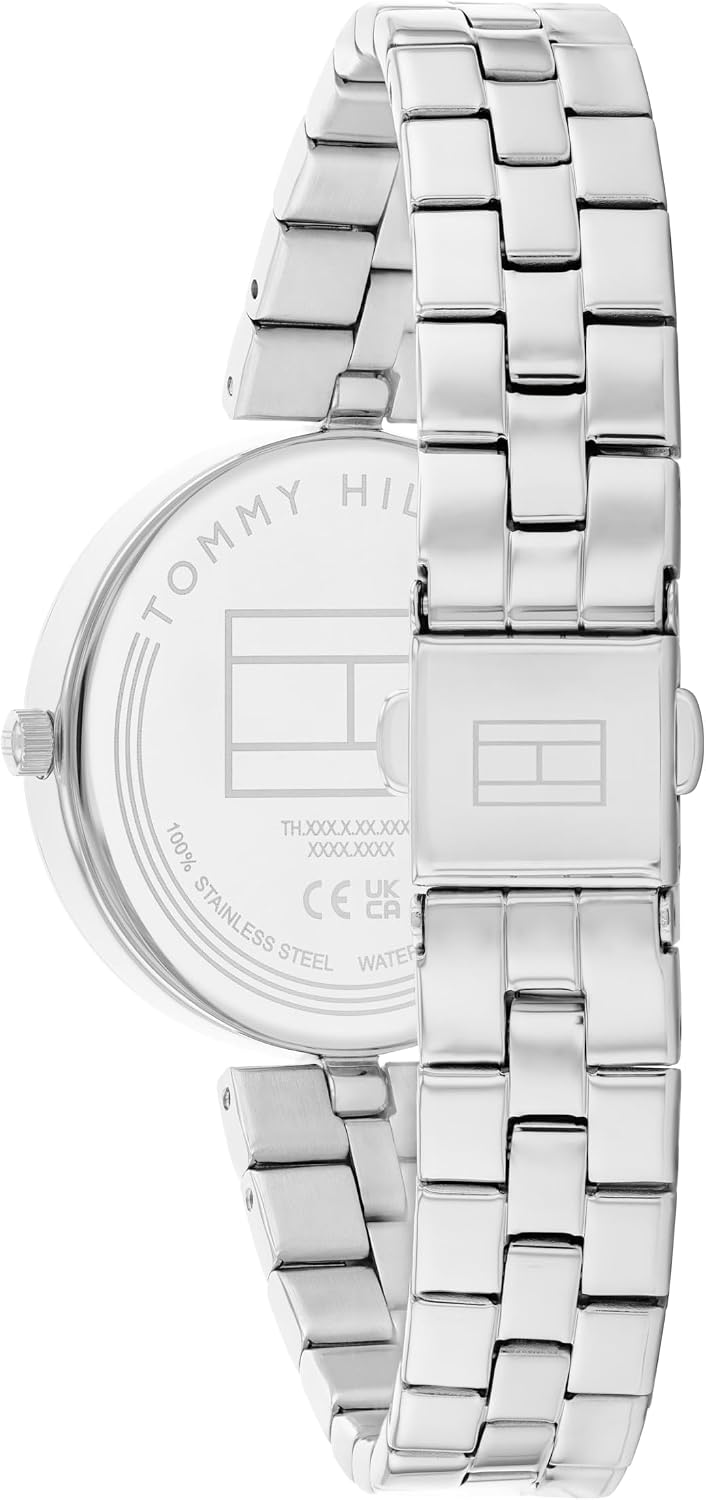 Tommy Hilfiger Reloj para Mujer – Movimiento de cuarzo de 34 mm, caja de acero inoxidable y brazalete de eslabones delgados, esfera con recortes en diamante, números romanos y acentos de cristal – Reloj de vestir elegante