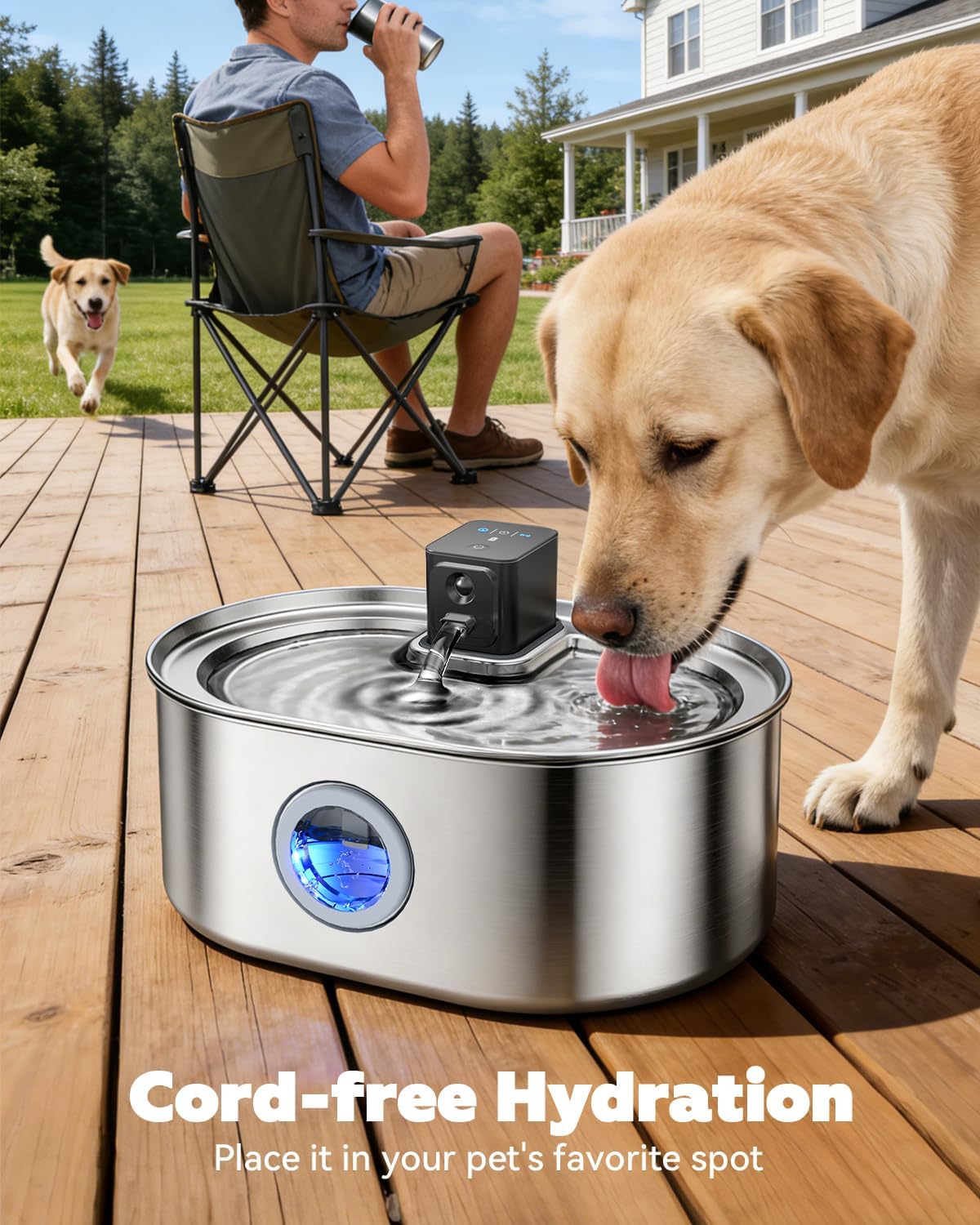 Fuente de Agua Inalámbrica para Perro Grande, Fuente de Agua para Mascotas con Batería