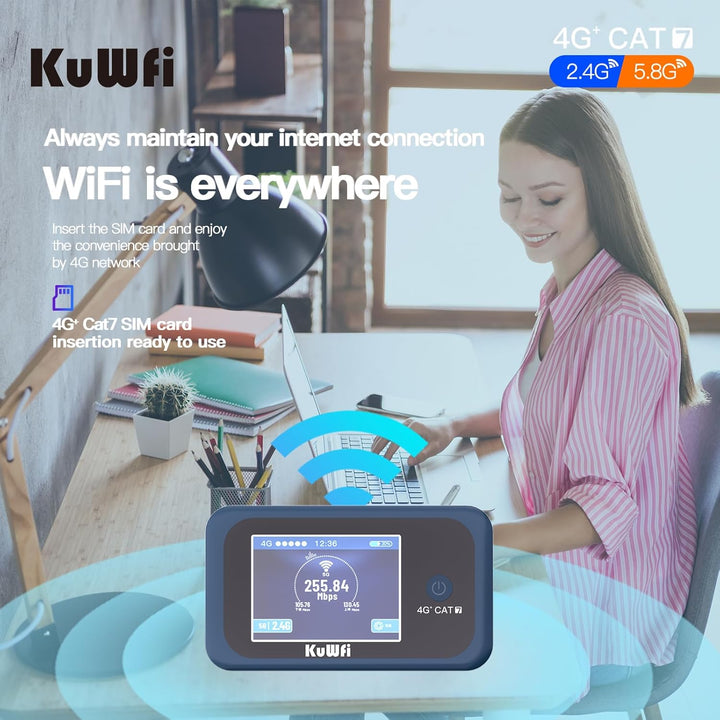 KuWFi Hotspot WiFi portátil para exteriores, enrutador WiFi 4G LTE...