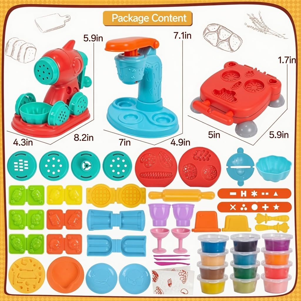 Clayo Juego de creaciones de cocina de lujo todo en uno para niños, máquina de helados, fideos y hamburguesas, kit de juego de comida de arcilla para modelar más de 40 piezas | Juguetes de masa