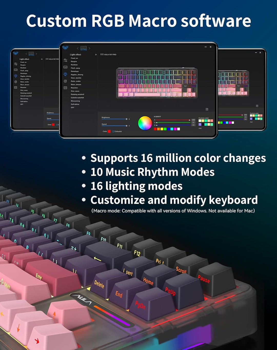 Aula F87 Pro Gaming Keyboard, Tri-Mode BT5.0\/2.4GHz\/USB-C Hot-Swa...