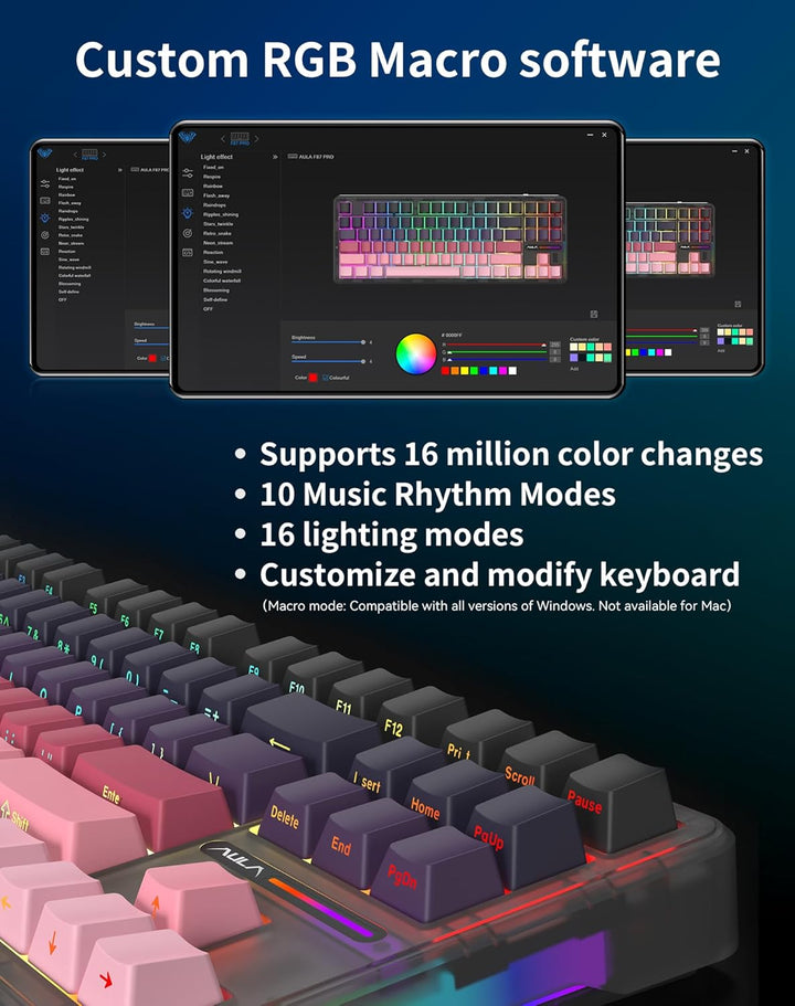 Aula F87 Pro Gaming Keyboard, Tri-Mode BT5.0\/2.4GHz\/USB-C Hot-Swa...