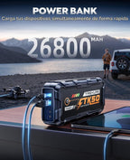 TREKURE Arrancador de batería de coche 8000A 26800mAh, arrancador de coche portátil para todos los motores de gasolina y diésel de 12L, banco de energía y puente de batería, batería portátil de coche