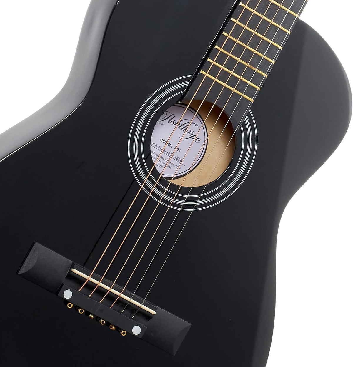 Ashthorpe Guitarra acústica para niños de 30 pulgadas (negra), kit de inicio para principiantes con bolsa de concierto, cuerdas adicionales, correa, púas y lecciones