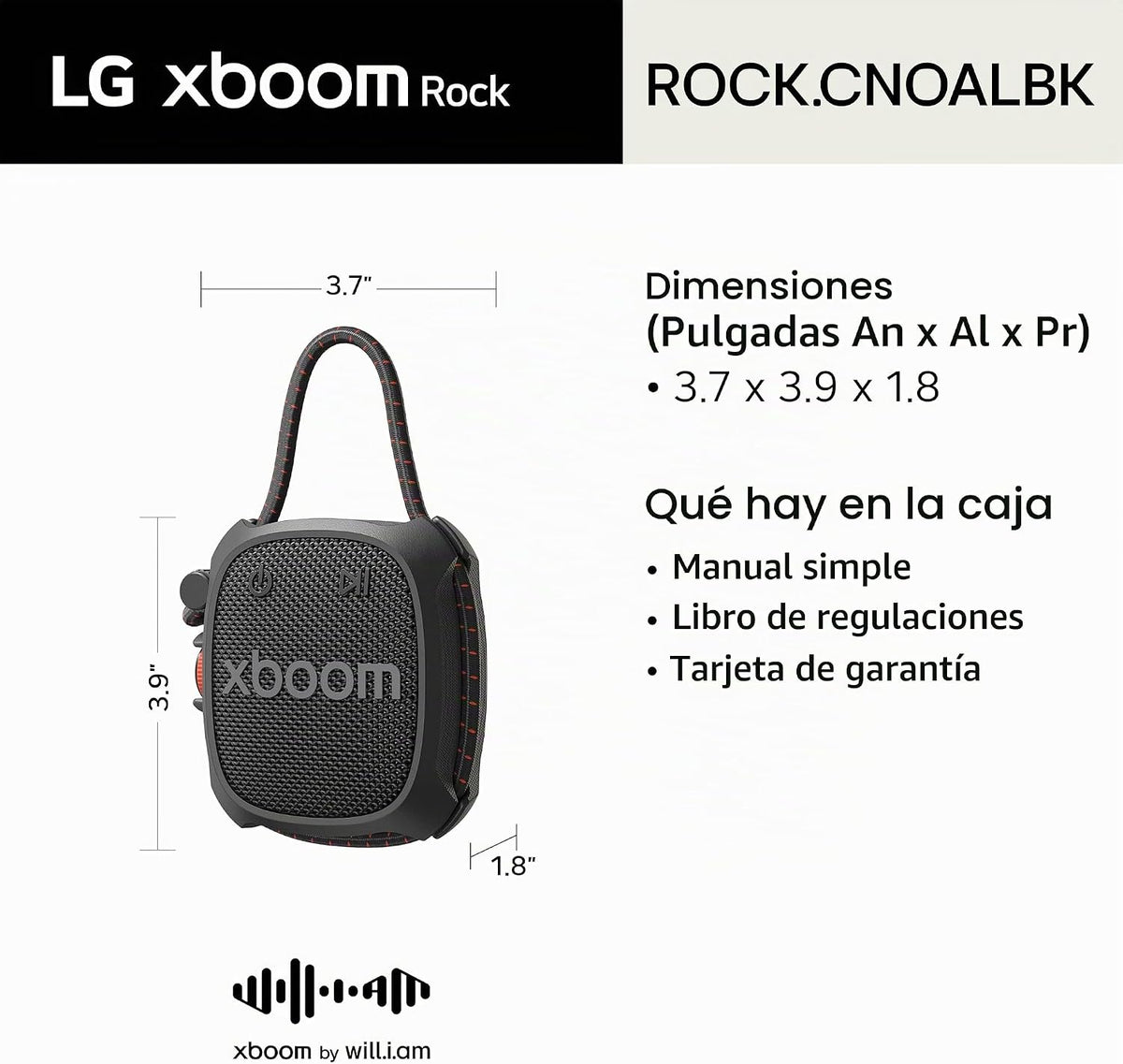 LG xboom Rock by will.i.am - Altavoz Bluetooth portátil para exteriores