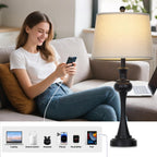 Lámpara Lámparas de mesa modernas negras de 28.75 pulgadas para sala de estar, lámpara de noche con puertos USB A+C y salidas de CA, lámparas táctiles regulables de 3 vías para sala de estar, lámpara de mesita de noche bombilla LED incluida (1 unidad)