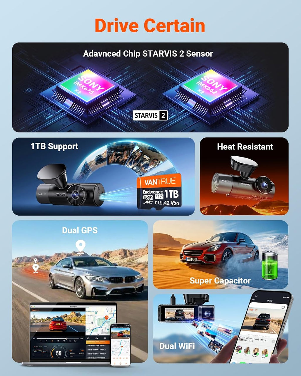 Vantrue N5S 4 canales 360 grados 2.7K Dash Cam