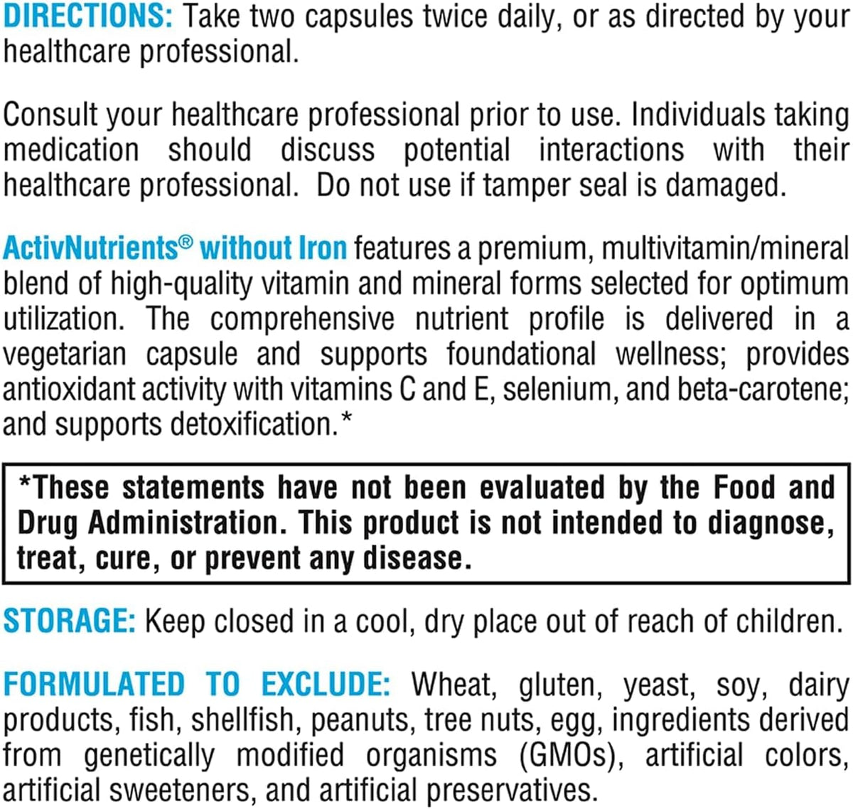 XYMOGEN ActivNutrients Sin Hierro - Multivitamínico sin hierro para...
