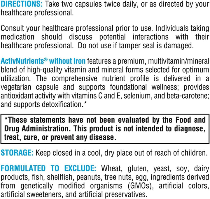 XYMOGEN ActivNutrients Sin Hierro - Multivitamínico sin hierro para...